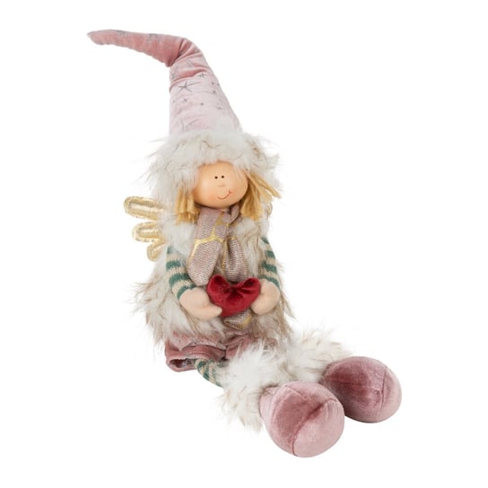 Figurka świąteczna lalka elf urocza 13X12X63CM RÓŻ Eurofirany