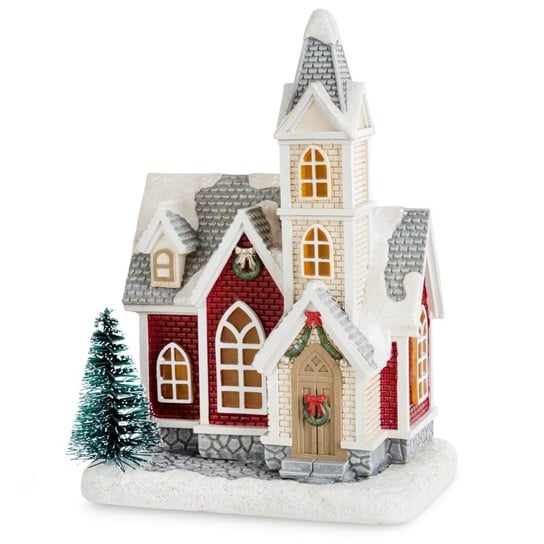 Figurka świąteczny zimowy domek 77 popielato-czerwony Eurofirany