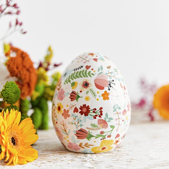Figurka wielkanocna FIORO jajko ceramiczne w kwiaty 10x13,5 cm HOMLA Homla