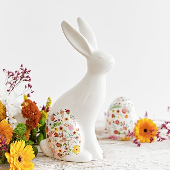 Figurka wielkanocna FIORO królik ceramiczny w kwiaty 9x21 cm HOMLA Homla