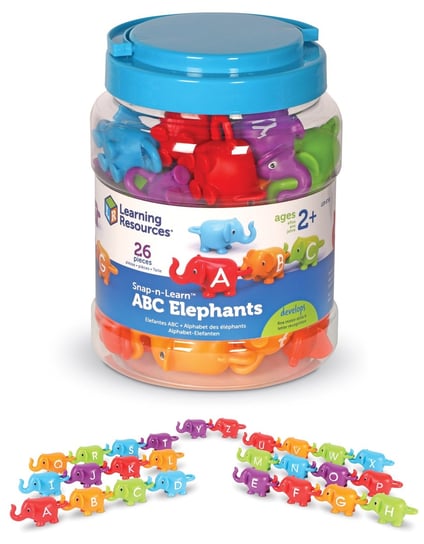 Figurki do nauki liter i poznawania kolorów, Słonie ABC, Zestaw 26 szt. - Snap & Learn Learning Resources