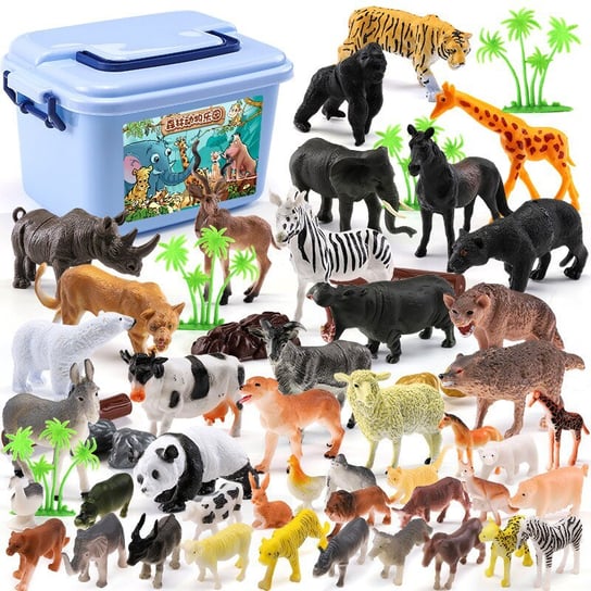 Figurki zwierzątka, zestaw zwierzęta zoo, safarii, farma 58 elementów. Doris