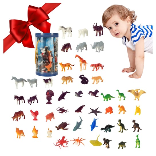 Figurki Zwierzęta Morskie Dzikie Zagrodowe Dinozaury Zestaw Mix 48Sztuk Oenux