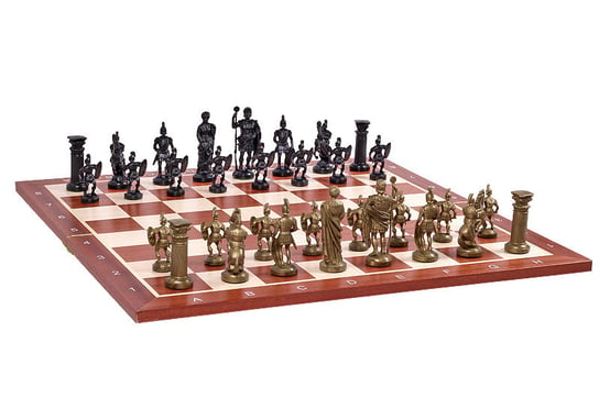 Figury szachowe Stylizowane Na Cesarstwo Rzymskie, Czarno-Złote, Dociążane Metalem (Król 98 Mm) Gra planszowa Sunrise Chess & Games Sunrise Chess & Games
