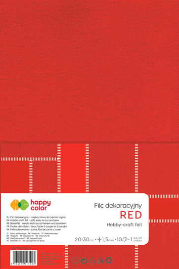 Filc dekoracyjny, 20 cm x 30 cm, 1,5 mm, 10 ark., czerwony, Happy Color Happy Color
