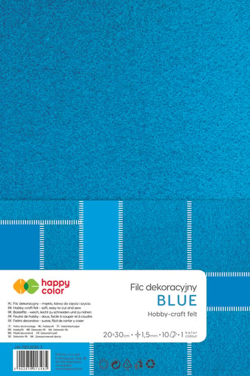 Filc dekoracyjny, 20 cm x 30 cm, 1,5 mm, 10 ark., niebieski, Happy Color Happy Color