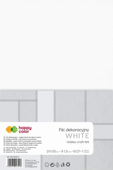 Filc Dekoracyjny 20X30 Cm 10 Ark. Biały Happy Color Happy Color