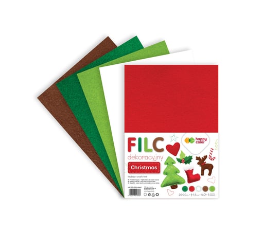 Filc Dekoracyjny Christmas 20X30 Cm 1,5 Mm 5 Arkuszy Happy Color Happy Color