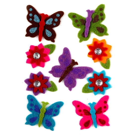 Filcowe naklejki, motyle i kwiaty, 10 sztuk Stnux
