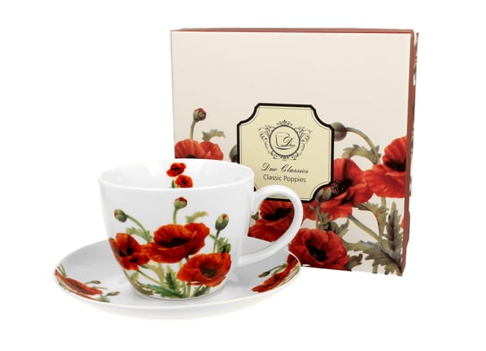 Filiżanka do kawy i herbaty porcelanowa ze spodkiem DUO CLASSIC POPPIES 400 ml DUO Gift