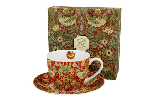 Filiżanka do kawy i herbaty porcelanowa ze spodkiem DUO Strawberry Thief Red William Morris 270 ml DUO Gift