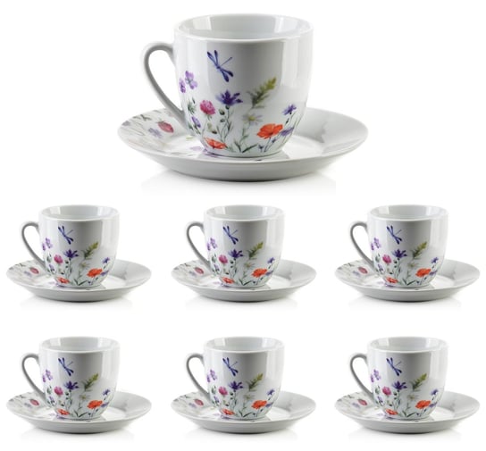Filiżanka+Spodek Zestaw do kawy herbaty Porcelanowe filiżanki 6x W kwiaty 250 ml Mondex