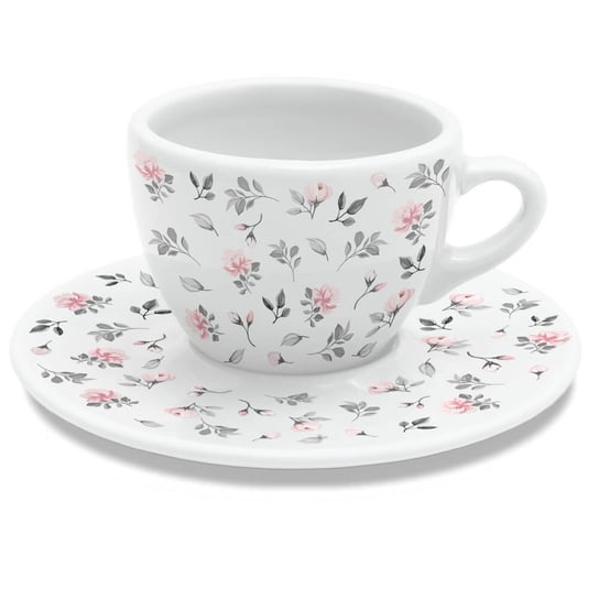 Filiżanka ze spodkiem RÓŻANY OGRÓD – porcelanowy zestaw na kawę i herbatę, elegancki prezent, podarunek na Dzień Matki, urodziny, imieniny Cup&You