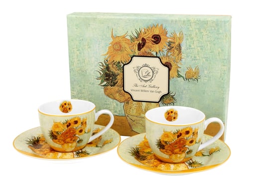 Filiżanki do espresso porcelanowe ze spodkami DUO Sunflowers Vincent Van Gogh 90 ml 2 szt DUO Gift