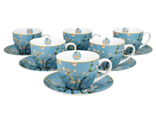Filiżanki do  kawy i herbaty porcelanowe ze spodkami DUO Almond Blossom Vincent Van Gogh 280 ml 6 szt DUO Gift