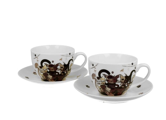 Filiżanki do kawy i herbaty porcelanowe ze spodkami DUO CATS FAMILY 280 ml 2 szt DUO Gift