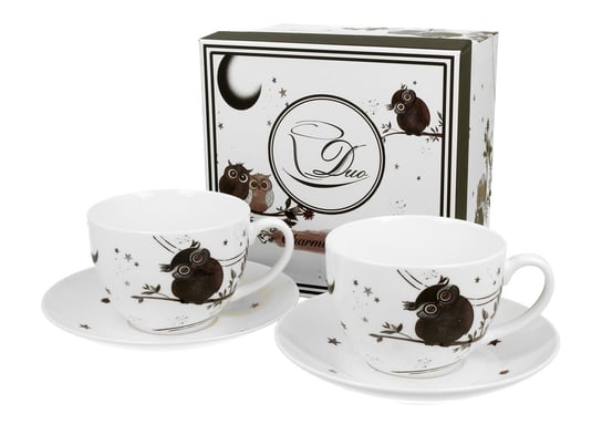 Filiżanki do  kawy i herbaty porcelanowe ze spodkami DUO CHARMING OWLS 280 ml 2 szt DUO Gift