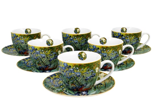 Filiżanki do  kawy i herbaty porcelanowe ze spodkami DUO Irises Vincent Van Gogh 280 ml 6 szt DUO Gift