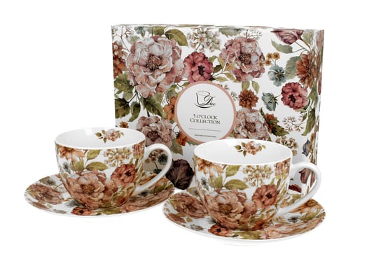 Filiżanki do  kawy i herbaty porcelanowe ze spodkami DUO PASTEL FLOWERS WHTE 270 ml 2 szt DUO Gift