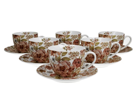Filiżanki do  kawy i herbaty porcelanowe ze spodkami DUO PASTEL FLOWERS WHTE 270 ml 6 szt DUO Gift
