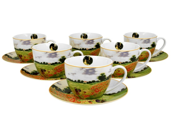 Filiżanki do  kawy i herbaty porcelanowe ze spodkami DUO Poppy Field Claude Monet 270 ml 6 szt DUO Gift