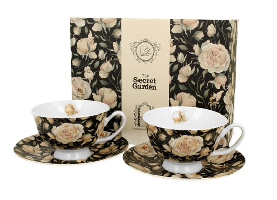 Filiżanki do kawy i herbaty porcelanowe ze spodkami DUO royal ENGLISH ROSES BLACK 250 ml 2 szt DUO Gift