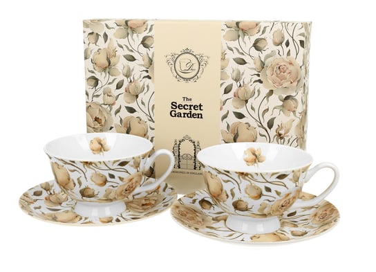 Filiżanki do kawy i herbaty porcelanowe ze spodkami DUO royal ENGLISH ROSES WHITE 250 ml 2 szt DUO Gift