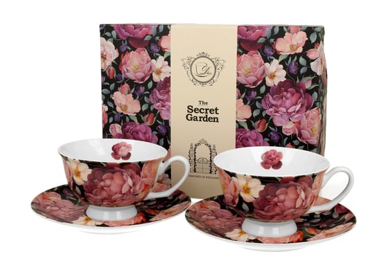 Filiżanki do kawy i herbaty porcelanowe ze spodkami DUO royal SPRING ROSES BLACK 250 ml 2 szt DUO Gift