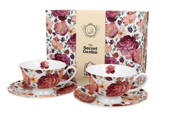 Filiżanki do kawy i herbaty porcelanowe ze spodkami DUO royal SPRING ROSES WHITE 250 ml 2 szt DUO Gift