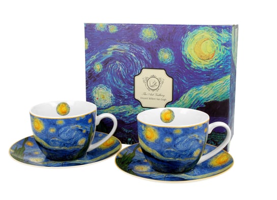 Filiżanki do  kawy i herbaty porcelanowe ze spodkami DUO Starry Night Vincent Van Gogh 280 ml 2 szt DUO Gift