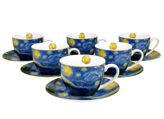 Filiżanki do  kawy i herbaty porcelanowe ze spodkami DUO Starry Night Vincent Van Gogh 280 ml 6 szt DUO Gift
