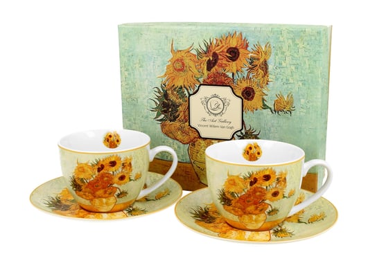 Filiżanki do  kawy i herbaty porcelanowe ze spodkami DUO Sunflowers Vincent Van Gogh 280 ml 2 szt DUO Gift