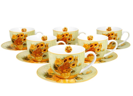 Filiżanki do  kawy i herbaty porcelanowe ze spodkami DUO Sunflowers Vincent Van Gogh 280 ml 6 szt DUO Gift