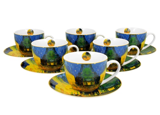 Filiżanki do  kawy i herbaty porcelanowe ze spodkami DUO Terrace at Nigh Vincent Van Gogh 270 ml 6 szt DUO Gift