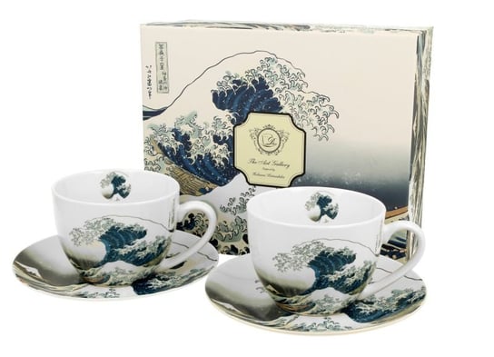Filiżanki do  kawy i herbaty porcelanowe ze spodkami DUO The Great Wave K. Hokusai 280 ml 2 szt DUO Gift