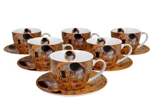 Filiżanki do  kawy i herbaty porcelanowe ze spodkami DUO The Kiss Gustav Klimt 280 ml 6 szt DUO Gift