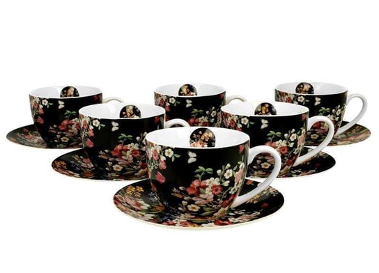 Filiżanki do  kawy i herbaty porcelanowe ze spodkami DUO VINTAGE FLOWERS BLACK 280 ml 2 szt DUO Gift