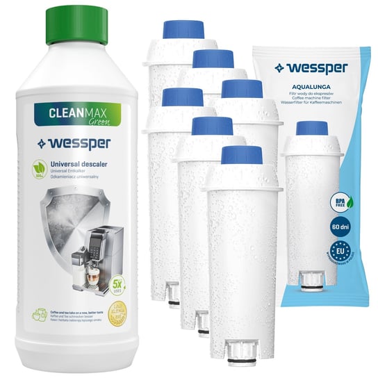 Filtr Wessper aqualunga x6 + odkamieniacz Cleanmax 0,5l Green dla Delonghi Wessper