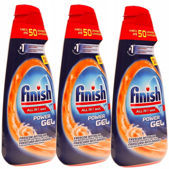 Finish Power Gel Max do mycia naczyń w Zmywarce 3 x 1litr Pomarańczowy FINISH