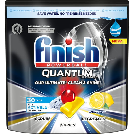 Finish, Quantum Ultimate ActivBlu Lemon, Kapsułki do zmywarki, 30 szt. FINISH