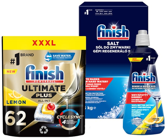 FINISH Ultimate Plus Kapsułki do zmywarki lemon 62 szt. + sól + nabłyszczacz Reckitt Benckiser