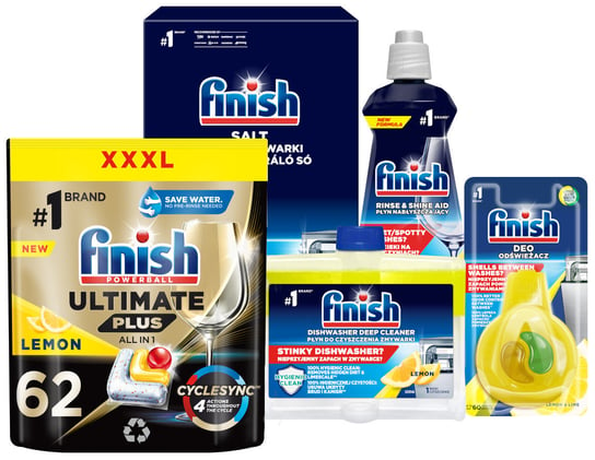 FINISH Ultimate Plus Kapsułki do zmywarki lemon 62 szt. + sól + nabłyszczacz + czyścik + zapach Reckitt Benckiser