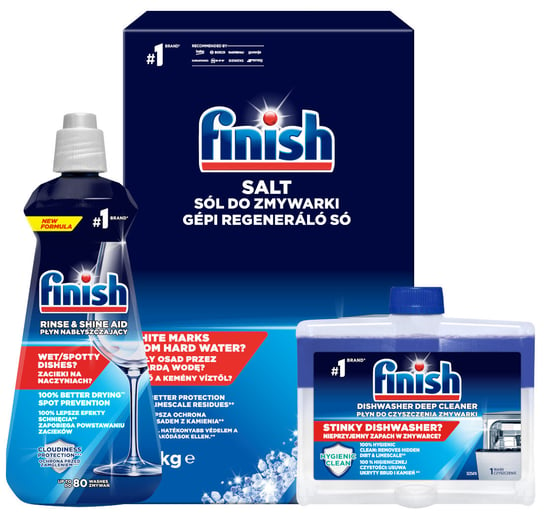 FINISH Zestaw do zmywarki sól 1,5 kg + nabłyszczacz regular 400 ml + czyścik regular 250 ml Reckitt Benckiser