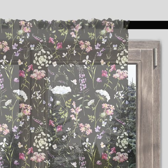 Firana FLORAL wzór F05 | polne kwiaty na czarnym tle 140 x 260 cm Decordruk