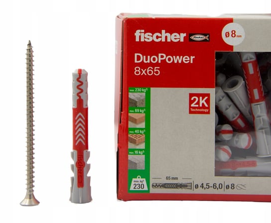 FISCHER KOŁEK DUOPOWER 8x65 + WKRĘT NIERDZEWNY 5x70 9100 (10) Inna marka