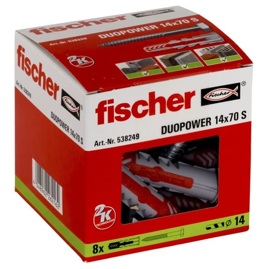 Fischer Zestaw kołków z wkrętami DUOPOWER, 14x70, S, 8 szt. FISCHER