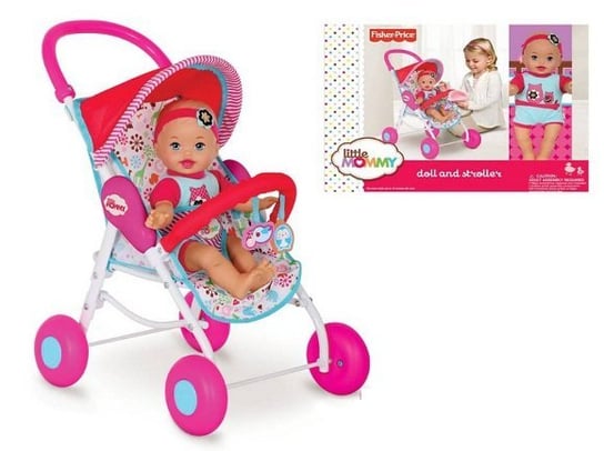 Fisher Price, wózek spacerowy Little Mommy + lalka Fisher Price