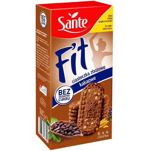 FIT ciasteczka zbożowe kakaowe bez cukru 300g Sante