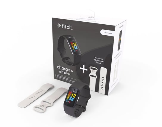 FITBIT, Smartwatch Charge 5, Zestaw prezentowy z paskiem, Czarny/Czarny,Biały Fitbit