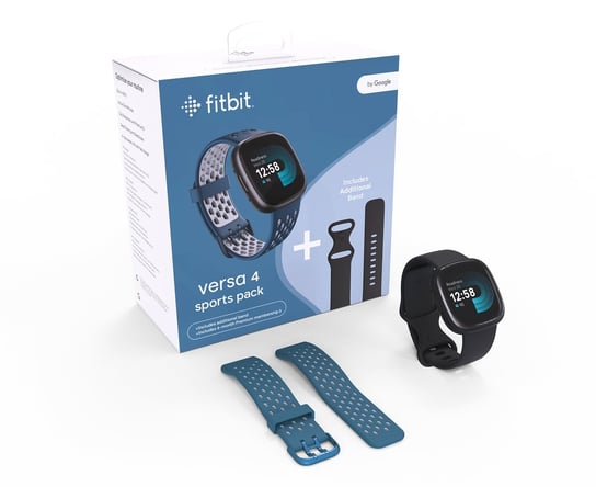 FITBIT, Smartwatch Versa 4, Zestaw prezentowy z paskiem, Czarny/Czarny, Szafirowy Fitbit